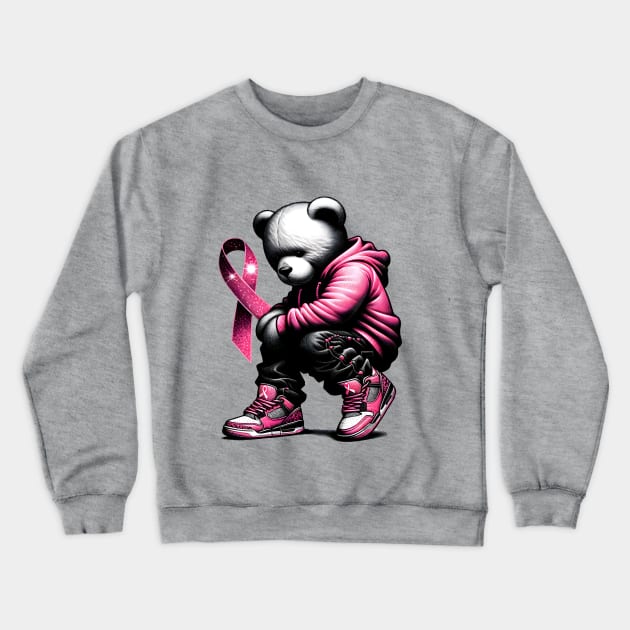 Breast Cancer Awareness Teddy Bear Crewneck Sweatshirt by Blue Raven Designs